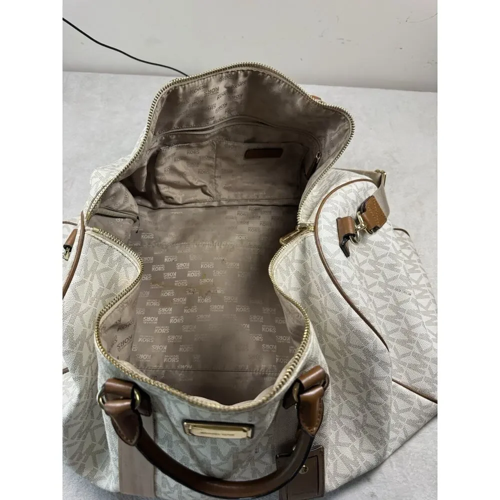 Michael Kors Large Signature MK Weekender Duffel Travel Bag Vanilla Brown